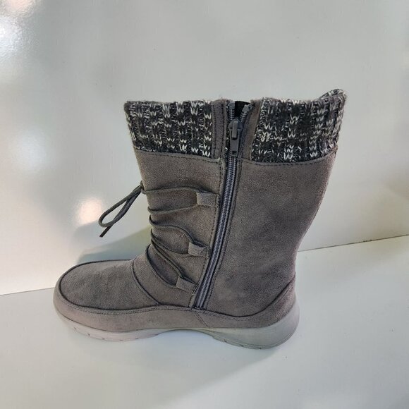 Itasca NIB Charlotte Gray Faux Suede Knit Bungee Detail Mid Calf Boots Size 10 - Picture 3 of 11